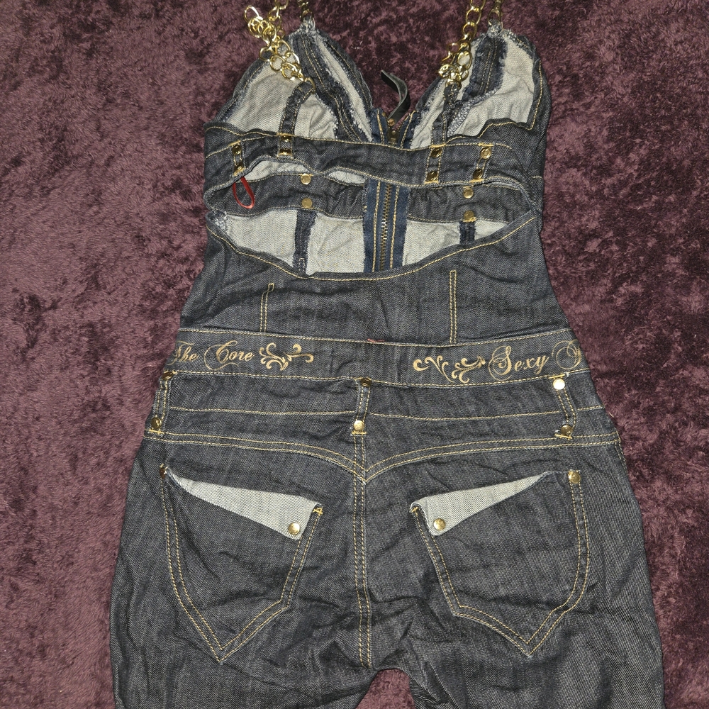Apple Bottoms Stylish Denim Women's One Piece Outfit With Chain Straps